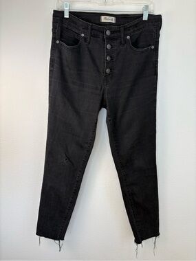 Madewell Thrashed Faded Black 9" High-Rise Button-Fly Skinny Jeans 30